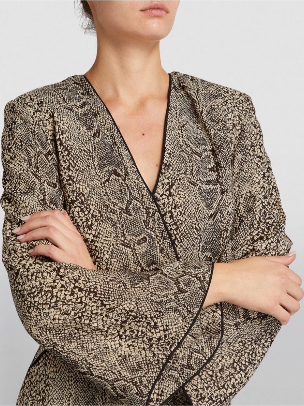 By Malene Birger Beige and Black Snake-Print V-Neck Tunic